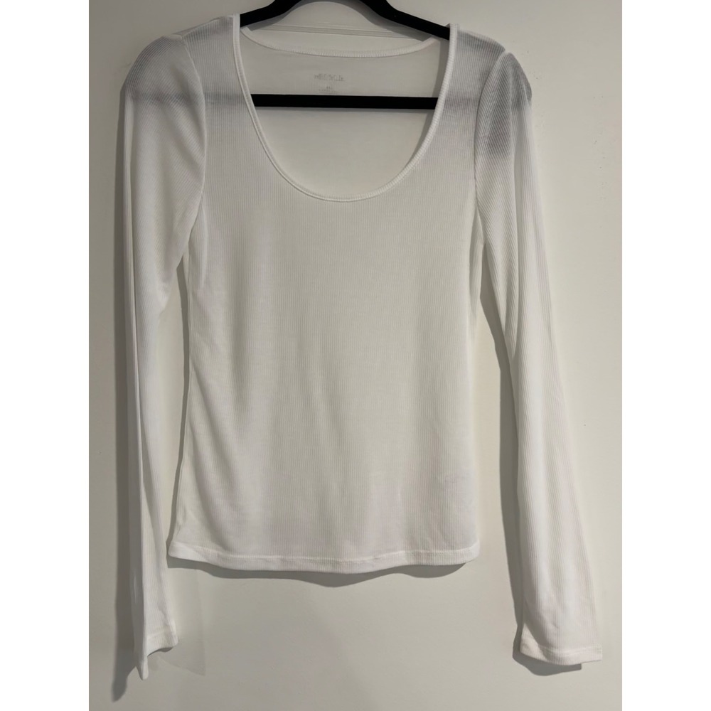 Wild Fable Ribbed Scoop Neck Long Sleeve Womens Medium White Basic Tee